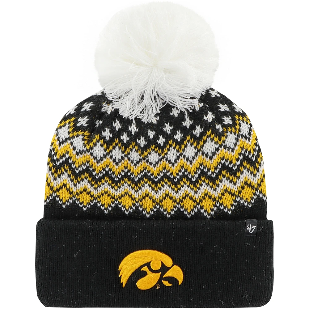 Women's '47 Black Iowa Hawkeyes Elsa Cuffed Knit Hat with Pom