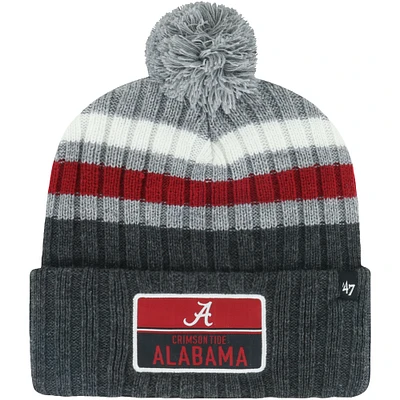 Men's '47 Charcoal Alabama Crimson Tide Stack Striped Cuffed Knit Hat with Pom