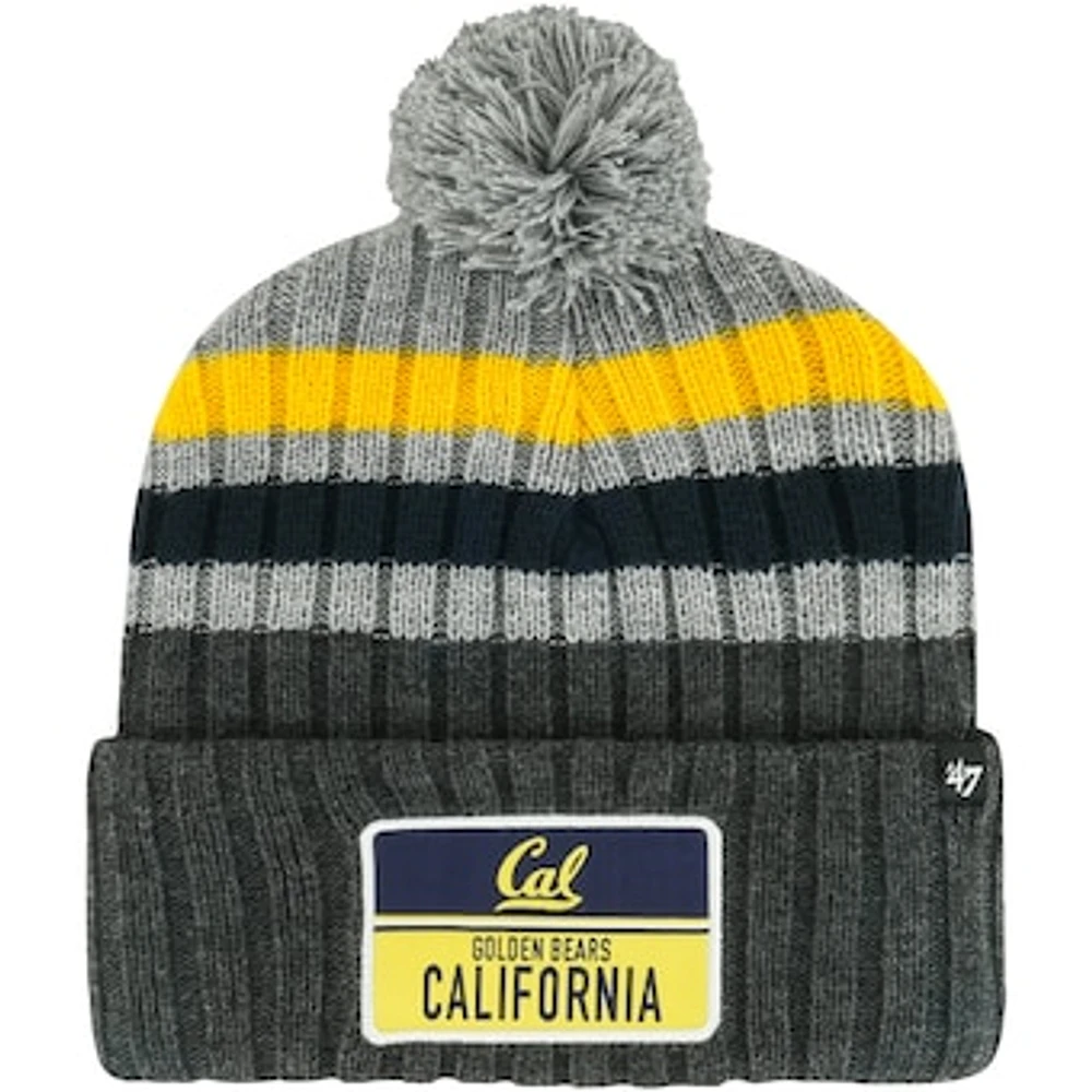 Men's '47 Charcoal Cal Bears Stack Striped Cuffed Knit Hat with Pom