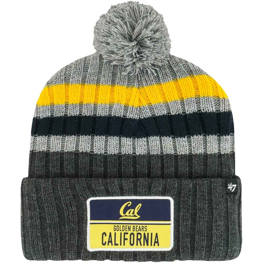 Men's '47 Charcoal Cal Bears Stack Striped Cuffed Knit Hat with Pom