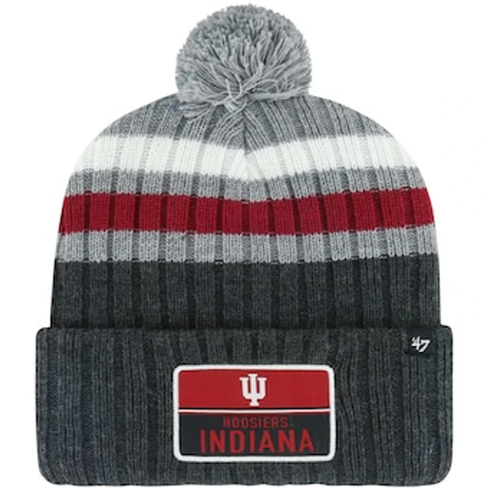 Men's '47 Charcoal Indiana Hoosiers Stack Striped Cuffed Knit Hat with Pom