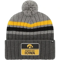 Men's '47 Charcoal Iowa Hawkeyes Stack Striped Cuffed Knit Hat with Pom