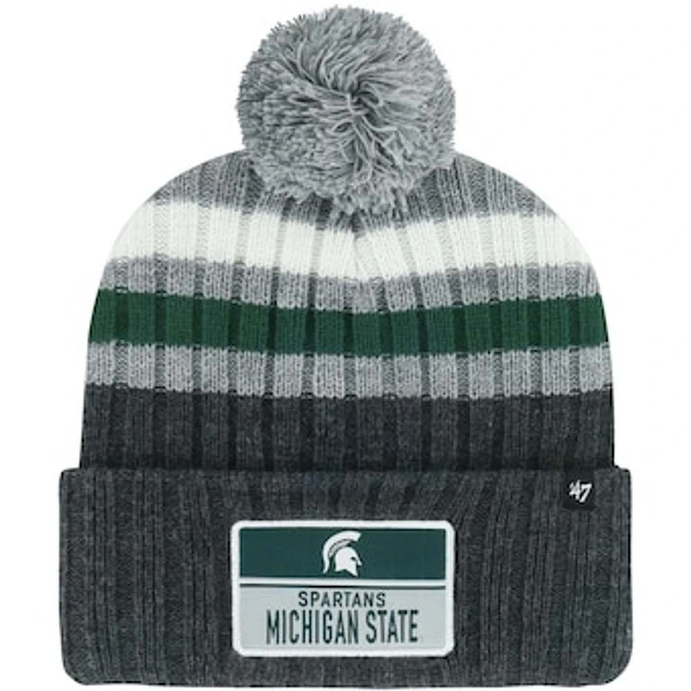 Men's '47 Charcoal Michigan State Spartans Stack Striped Cuffed Knit Hat with Pom