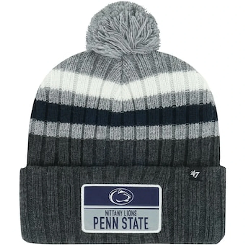 Men's '47 Charcoal Penn State Nittany Lions Stack Striped Cuffed Knit Hat with Pom