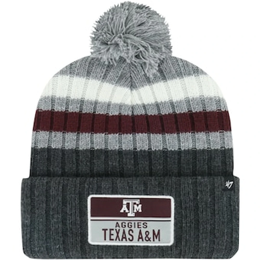 Men's '47 Charcoal Texas A&M Aggies Stack Striped Cuffed Knit Hat with Pom