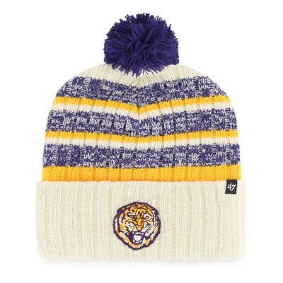 Men's '47 Cream LSU Tigers Vintage Tavern Cuffed Knit Hat with Pom