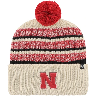 Men's '47 Khaki Nebraska Huskers Tavern Cuffed Knit Hat with Pom