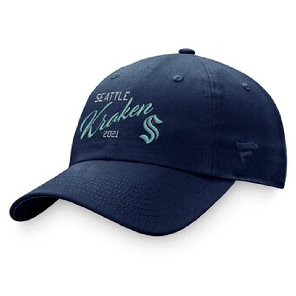 Women's Fanatics Deep Sea Blue Seattle Kraken Fundamental Script Adjustable Hat