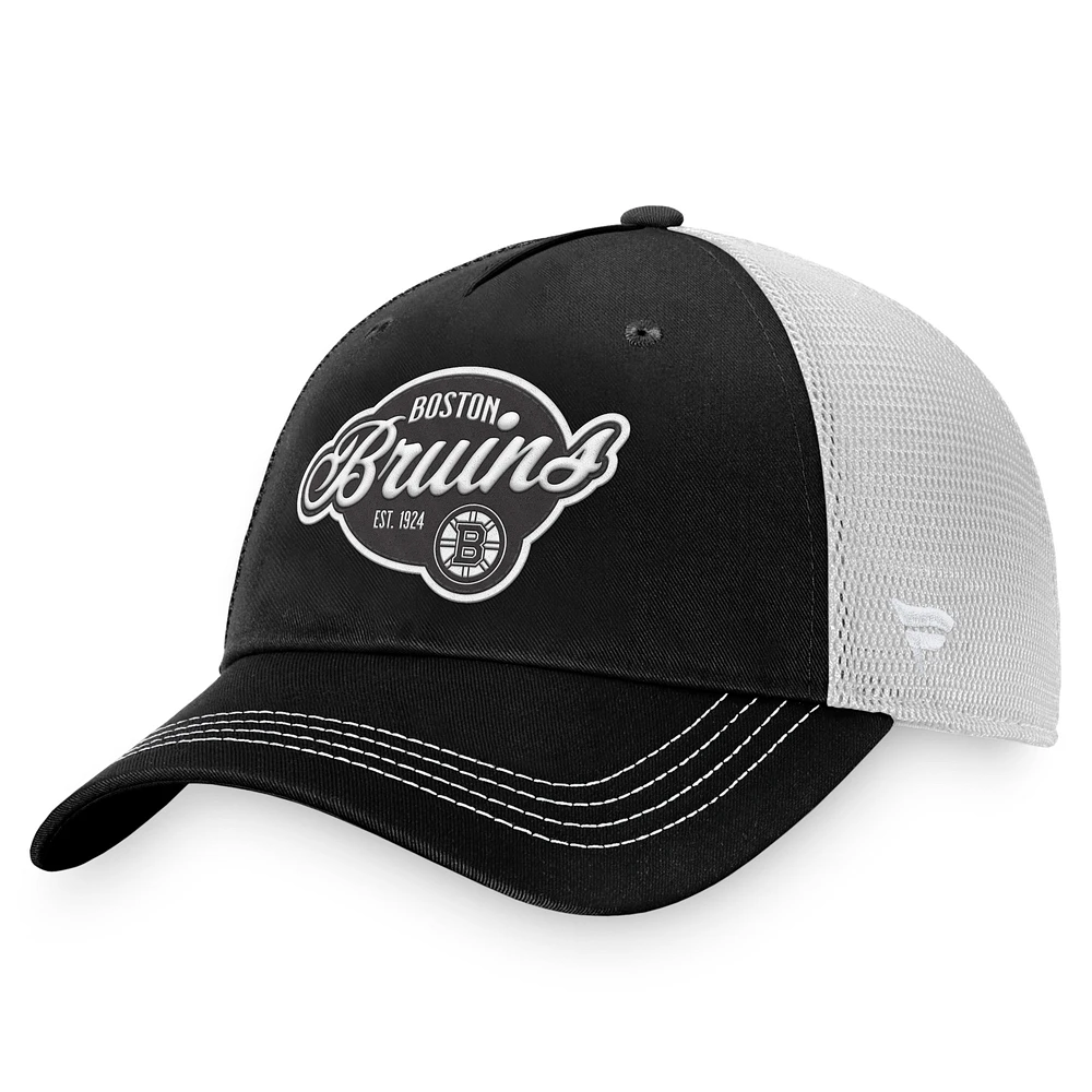 Women's Fanatics Black/White Boston Bruins Fundamental Trucker Adjustable Hat