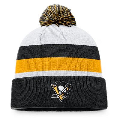 Men's Fanatics Black/Gold Pittsburgh Penguins Fundamental Cuffed Knit Hat with Pom