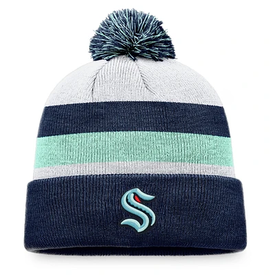 Men's Fanatics Deep Sea Blue/Light Blue Seattle Kraken Fundamental Cuffed Knit Hat with Pom