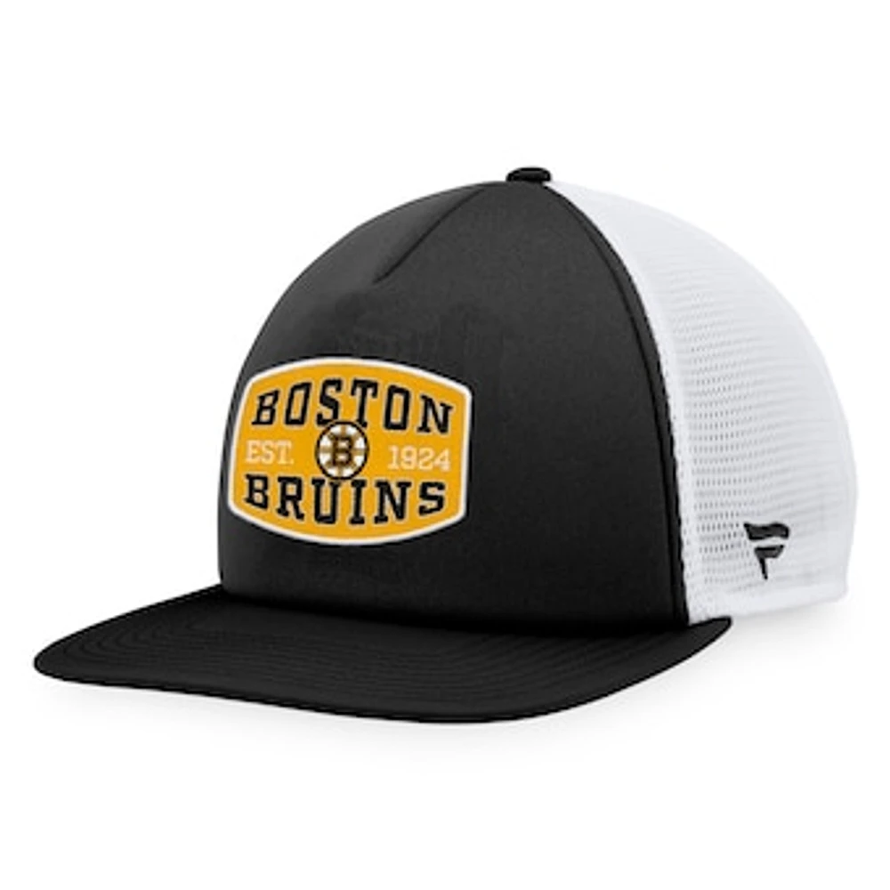 Men's Fanatics Black/White Boston Bruins Foam Front Patch Trucker Snapback Hat