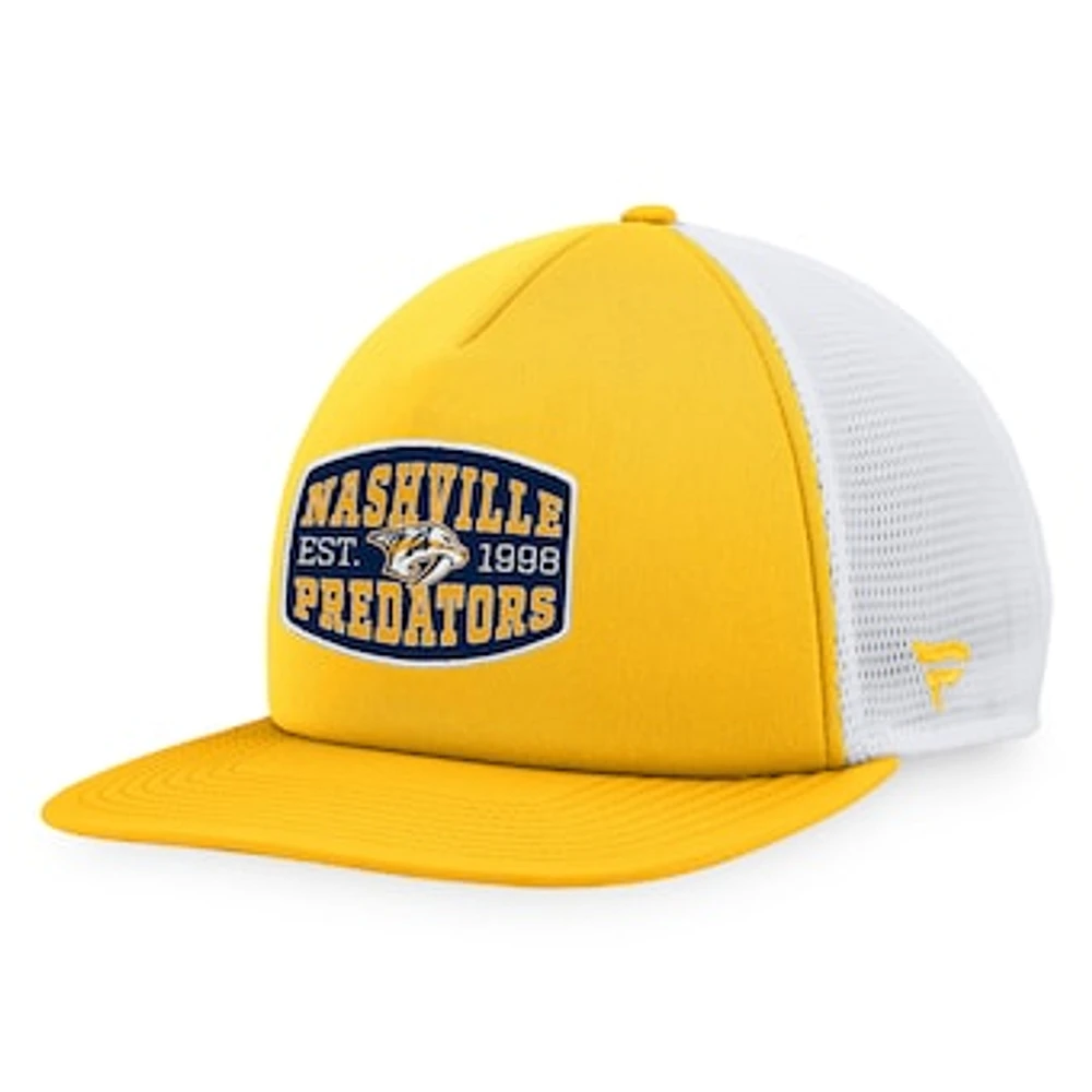 Men's Fanatics Gold/White Nashville Predators Foam Front Patch Trucker Snapback Hat