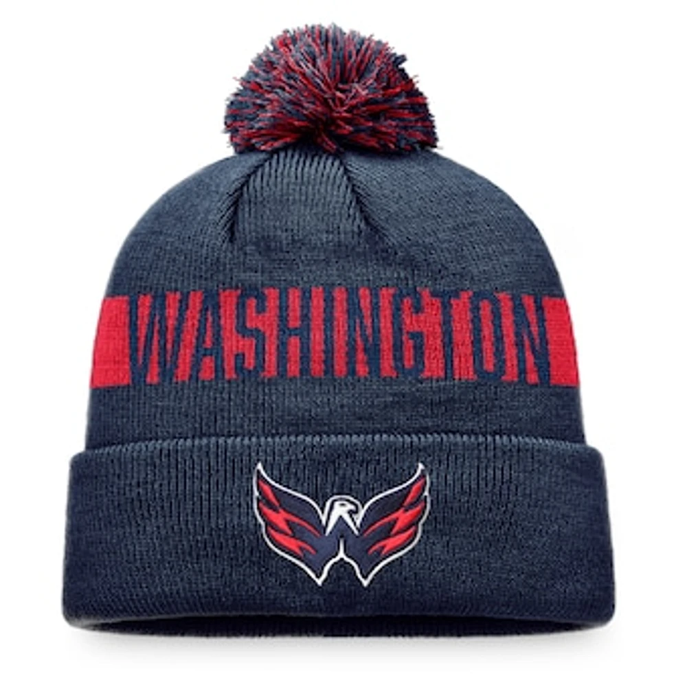 Men's Fanatics Navy Washington Capitals Fundamental Patch Cuffed Knit Hat with Pom