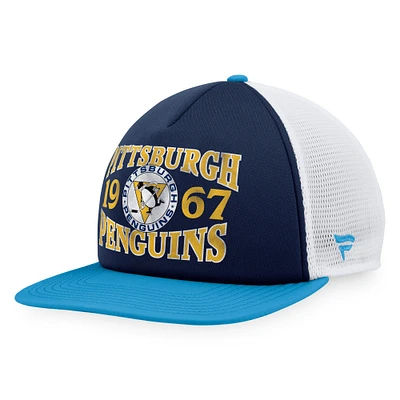 Men's Fanatics Navy/Light Blue Pittsburgh Penguins Heritage Vintage Foam Front Trucker Snapback Hat