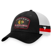 Men's Fanatics Black/White Chicago Blackhawks Fundamental Striped Trucker Adjustable Hat