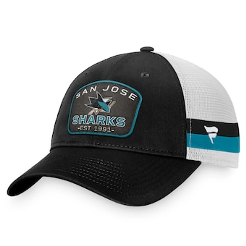 Men's Fanatics Black/White San Jose Sharks Fundamental Striped Trucker Adjustable Hat