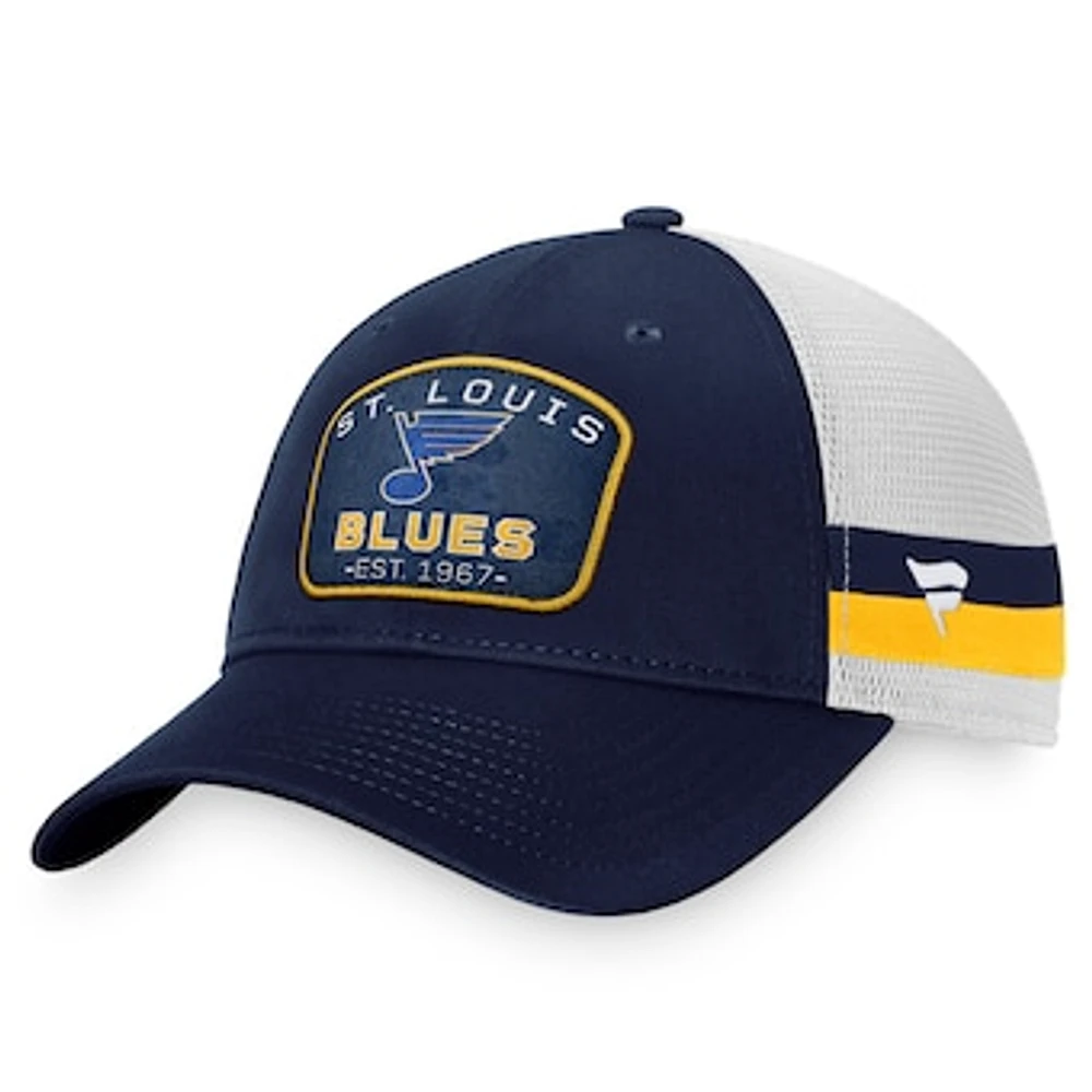 Men's Fanatics Navy/White St. Louis Blues Fundamental Striped Trucker Adjustable Hat