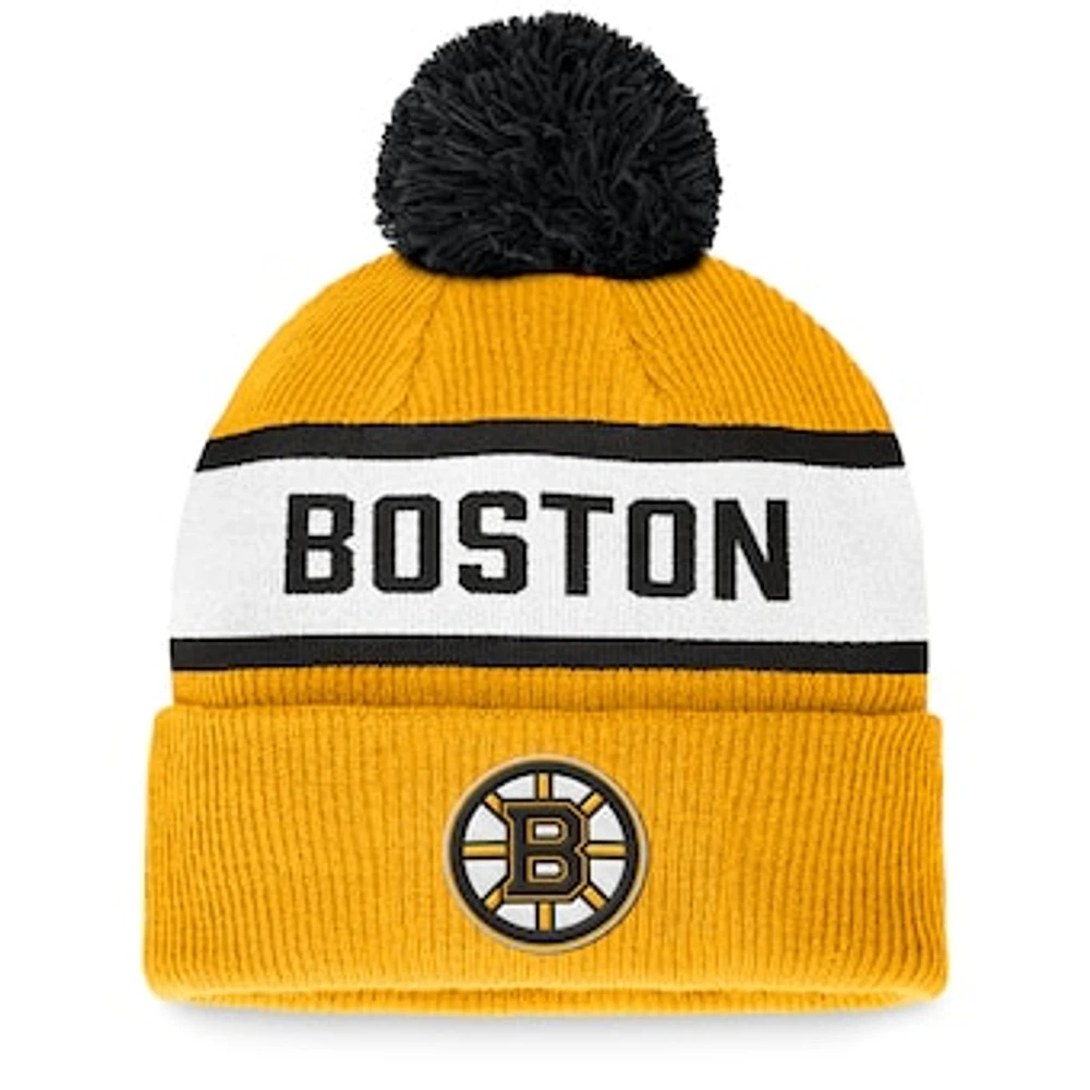 Men's Fanatics Gold Boston Bruins Fundamental Wordmark Cuffed Knit Hat with Pom