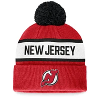 Men's Fanatics Red New Jersey Devils Fundamental Wordmark Cuffed Knit Hat with Pom