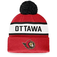 Men's Fanatics Red Ottawa Senators Fundamental Wordmark Cuffed Knit Hat with Pom