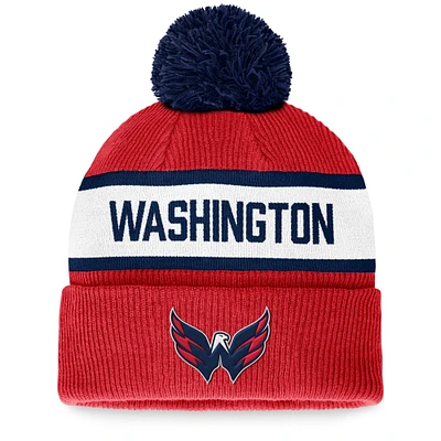 Men's Fanatics Red Washington Capitals Fundamental Wordmark Cuffed Knit Hat with Pom