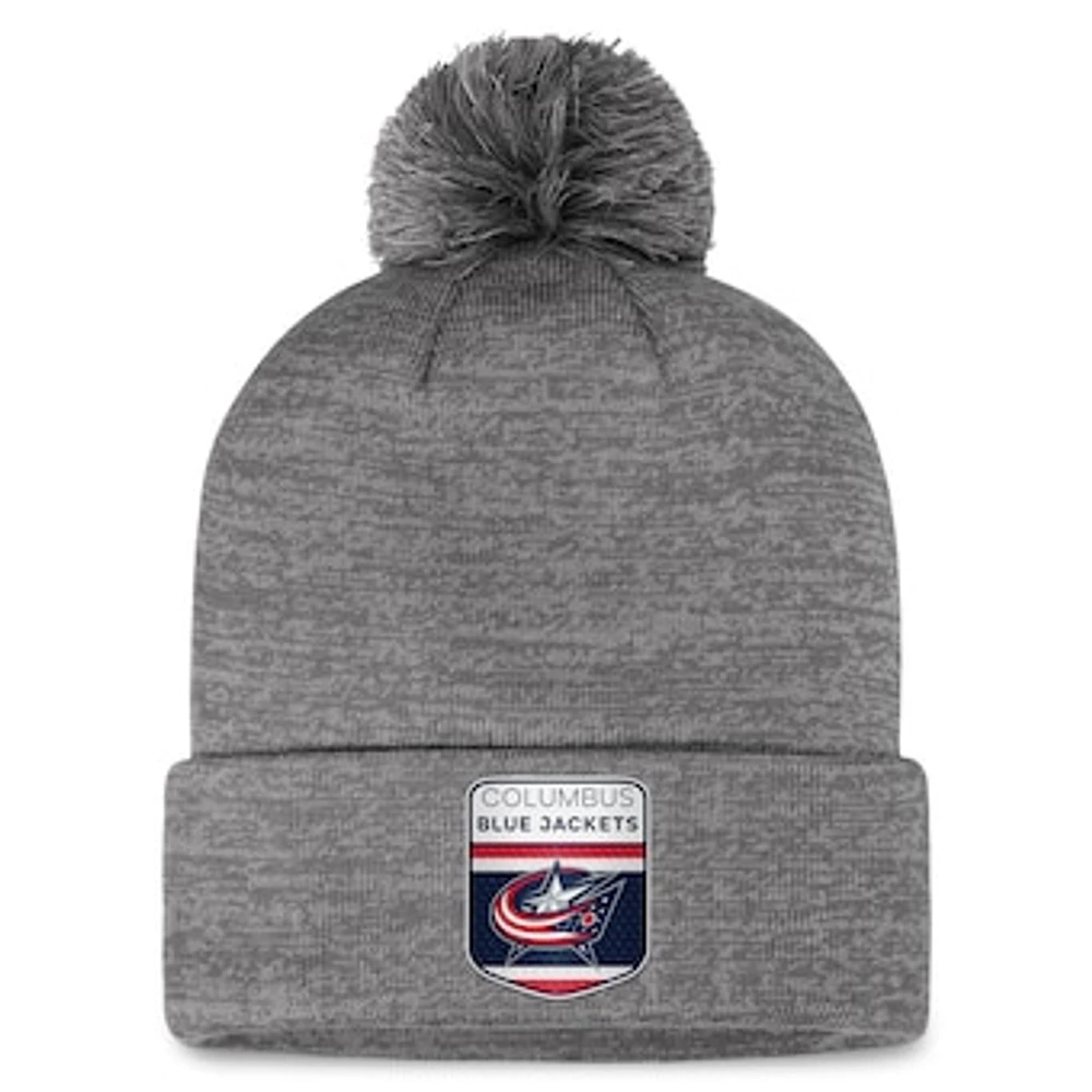 Men's Fanatics  Gray Columbus Blue Jackets Authentic Pro Home Ice Cuffed Knit Hat with Pom