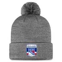 Men's Fanatics  Gray New York Rangers Authentic Pro Home Ice Cuffed Knit Hat with Pom