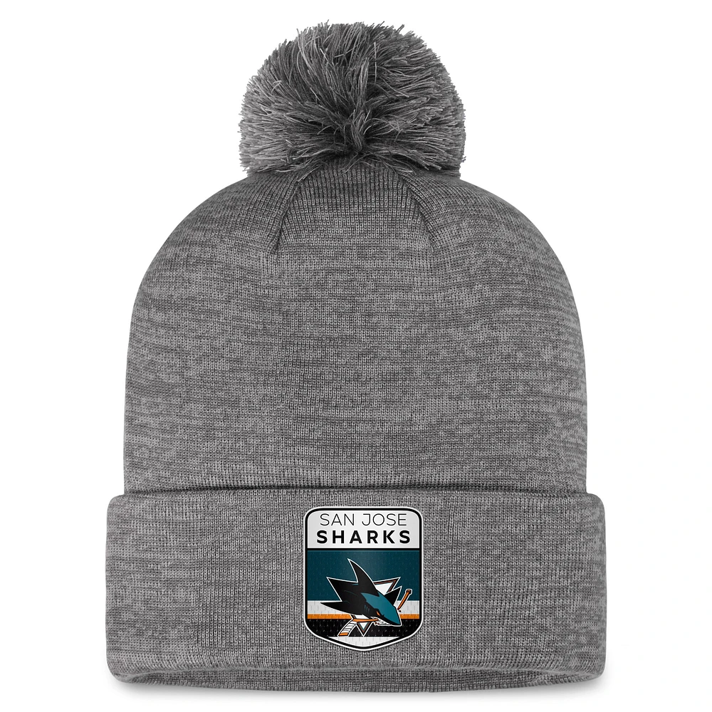 Men's Fanatics  Gray San Jose Sharks Authentic Pro Home Ice Cuffed Knit Hat with Pom