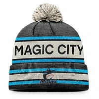 Men's Fanatics Black/Natural Miami Marlins Hometown Slogan Cuffed Knit Hat with Pom