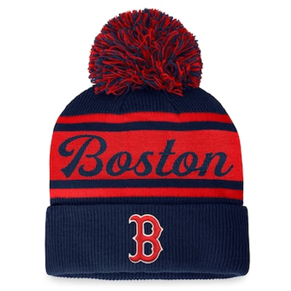 Women's Fanatics Navy/Red Boston Red Sox Script Cuffed Knit Hat with Pom