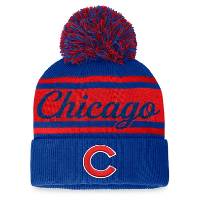 Women's Fanatics Royal/Red Chicago Cubs Script Cuffed Knit Hat with Pom