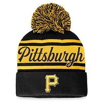 Women's Fanatics Black/Gold Pittsburgh Pirates Script Cuffed Knit Hat with Pom