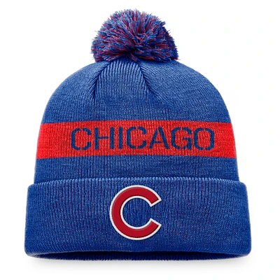 Men's Fanatics Royal/Red Chicago Cubs League Logo Cuffed Knit Hat with Pom