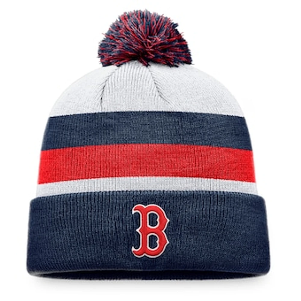 Men's Fanatics Navy Boston Red Sox Stripe Cuffed Knit Hat with Pom