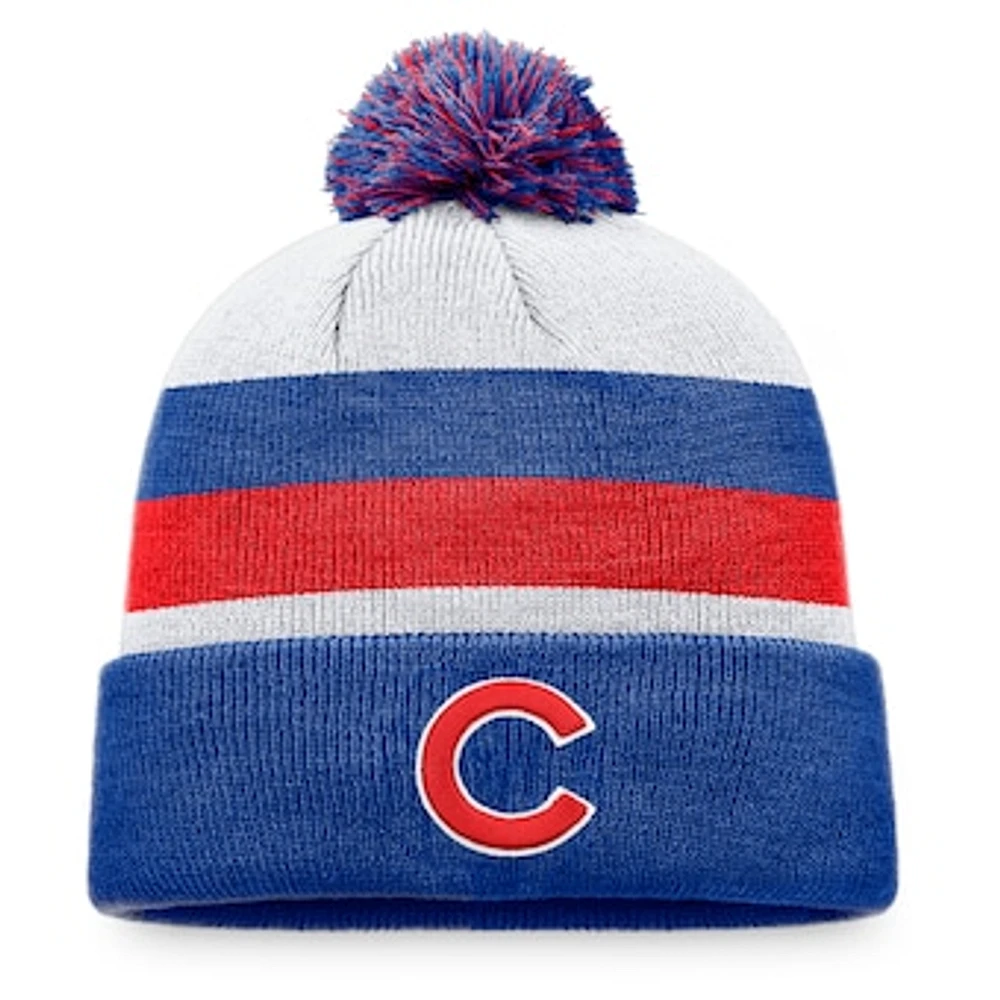 Men's Fanatics Royal Chicago Cubs Stripe Cuffed Knit Hat with Pom