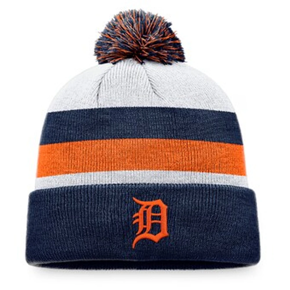 Men's Fanatics Navy Detroit Tigers Stripe Cuffed Knit Hat with Pom