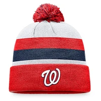 Men's Fanatics Red Washington Nationals Stripe Cuffed Knit Hat with Pom