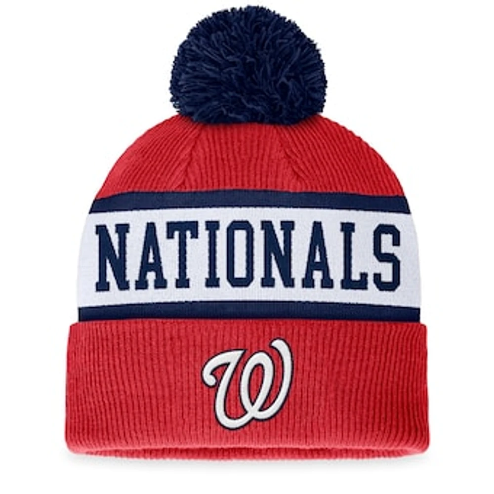 Men's Fanatics Red/White Washington Nationals Secondary Cuffed Knit Hat with Pom