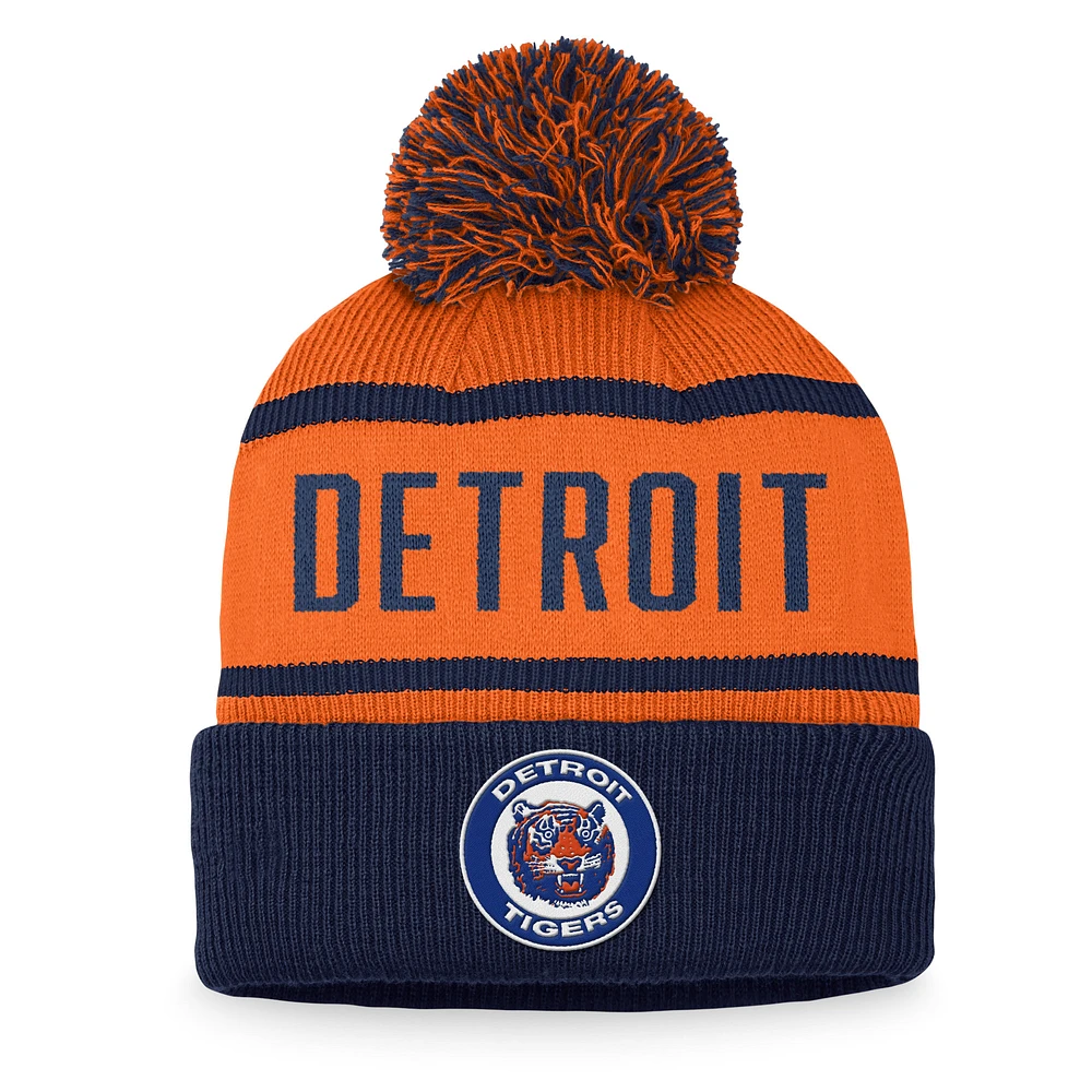 Men's Fanatics Navy/Orange Detroit Tigers Cooperstown Collection Cuffed Knit Hat with Pom