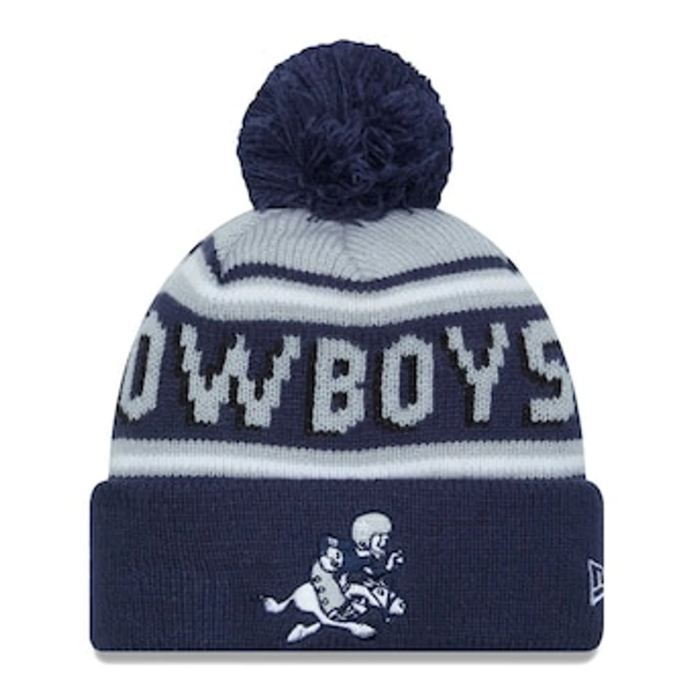 Men's New Era  Navy Dallas Cowboys Retro Joe Main Cuffed Knit Hat with Pom