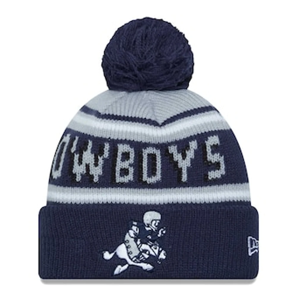 Youth New Era Gray/Navy Dallas Cowboys Gridiron Classics Main Cuffed Knit Hat with Pom