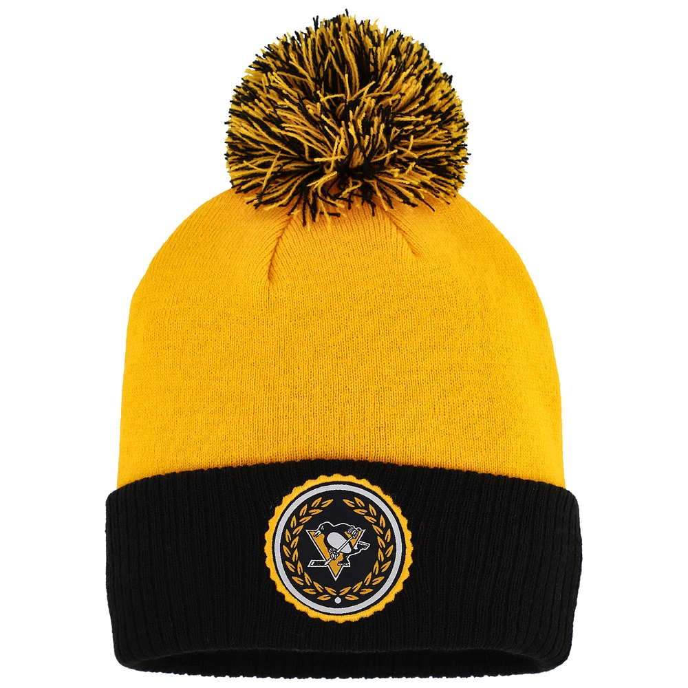 Women's adidas Gold Pittsburgh Penguins Laurel Cuffed Knit Hat with Pom