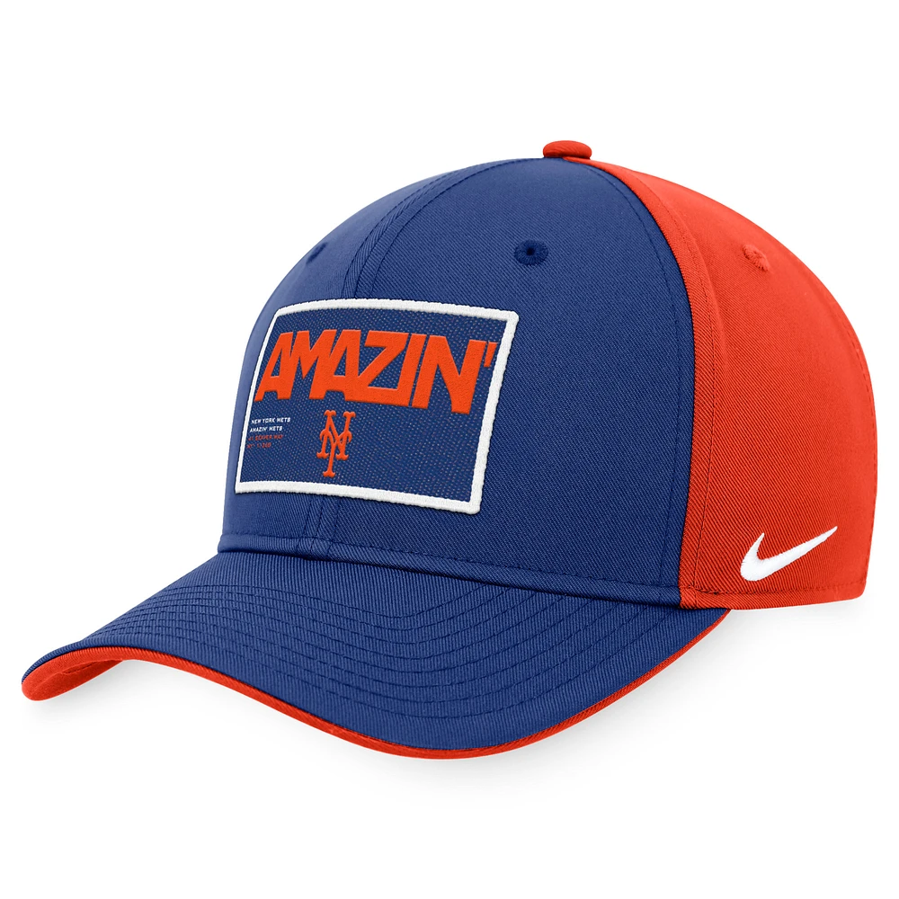 Men's Nike Royal/Orange New York Mets Classic99 Colorblock Performance Snapback Hat