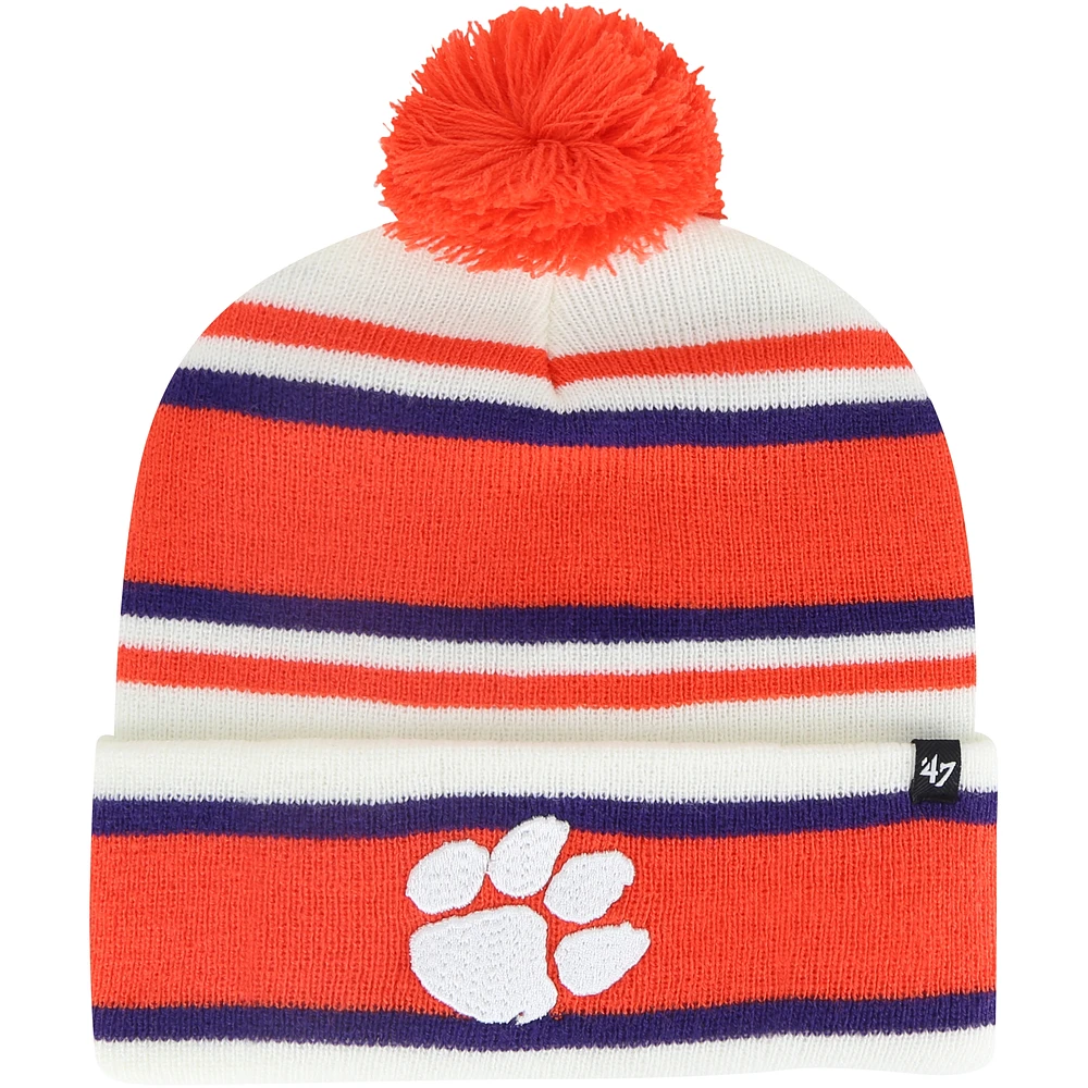 Youth '47  White Clemson Tigers Stripling Cuffed Knit Hat with Pom