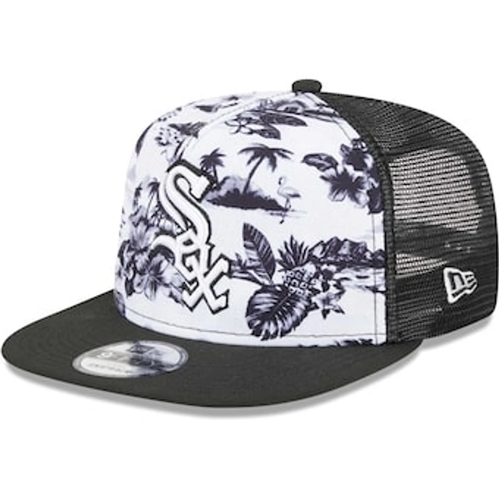 Men's New Era White/Black Chicago White Sox Vacay 2.0 A-Frame Trucker 9FIFTY Snapback Hat