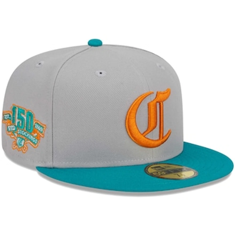 Men's New Era Gray/Teal Cincinnati Reds  59FIFTY Fitted Hat