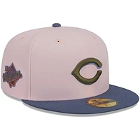 Men's New Era Pink/Blue Cincinnati Reds  Olive Undervisor 59FIFTY Fitted Hat