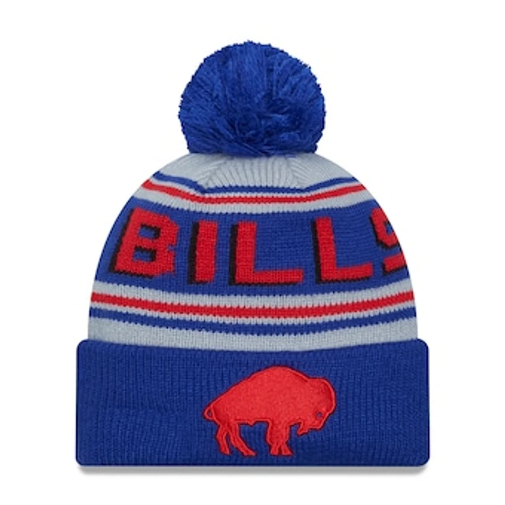 Men's New Era  Royal Buffalo Bills Throwback Main Cuffed Knit Hat with Pom