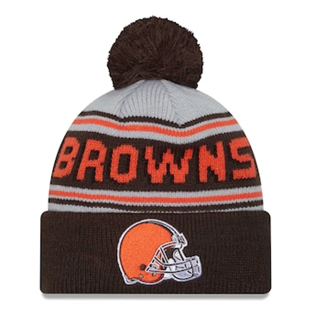 Men's New Era Brown Cleveland Browns Main Cuffed Knit Hat with Pom